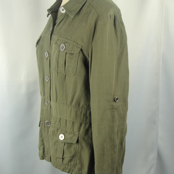 New York & Company Linen Blend Jacket Olive Green - Picture 6 of 8